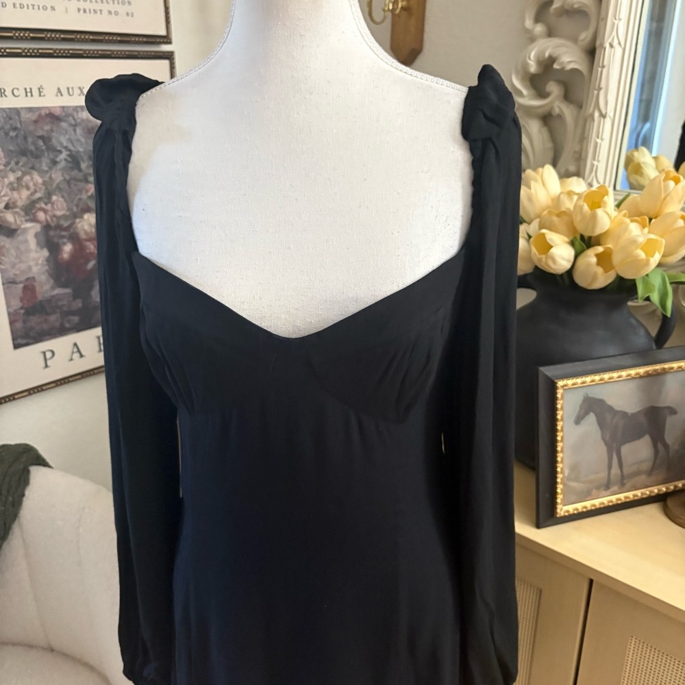 ARITZIA WILFRED Black Novella Mini Dress Puff‎ Sleeve Size 8 NWT - Picture 4 of 13